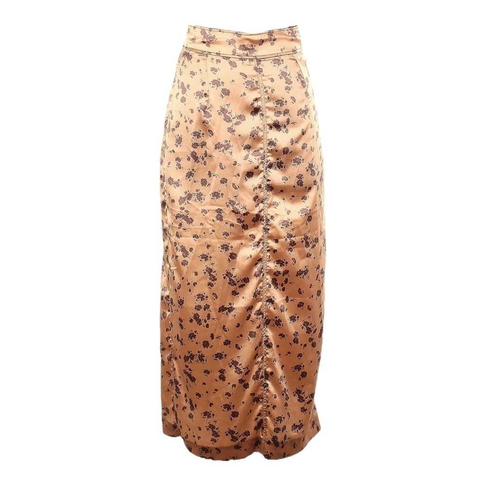 Zara Satin Peach Floral Midi Slip Lightweight Column Skirt Size XS NWOT